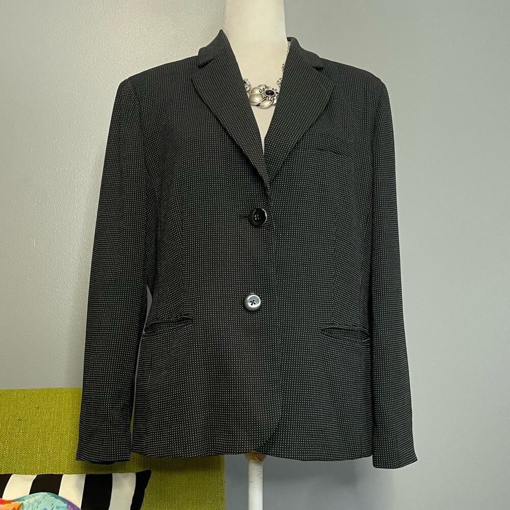 Talbots Black White Dot Wool Suit Blazer Jacket 14